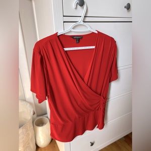 Banana Republic Red Wrap Style Short Sleeve Blouse, Size Large